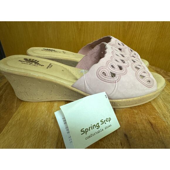Spring Step Pink Slip On Slide Wedge Open Toe Sandal Leather Made in Italy SZ 11 - Picture 1 of 5